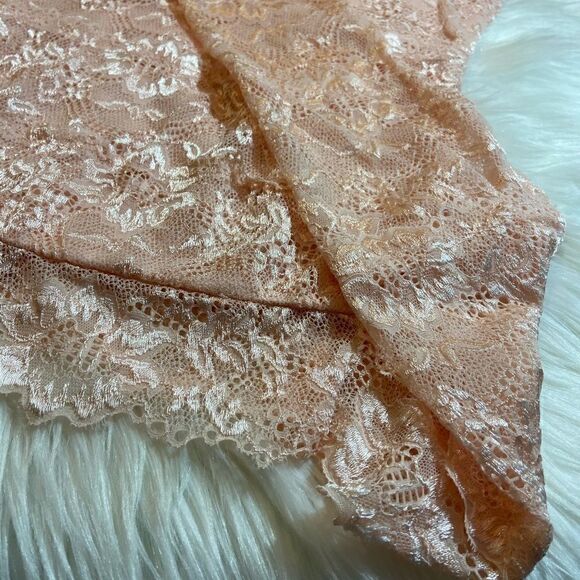 Peach Scalloped Lace & Tulle Full Length Gown - Picture 7 of 8